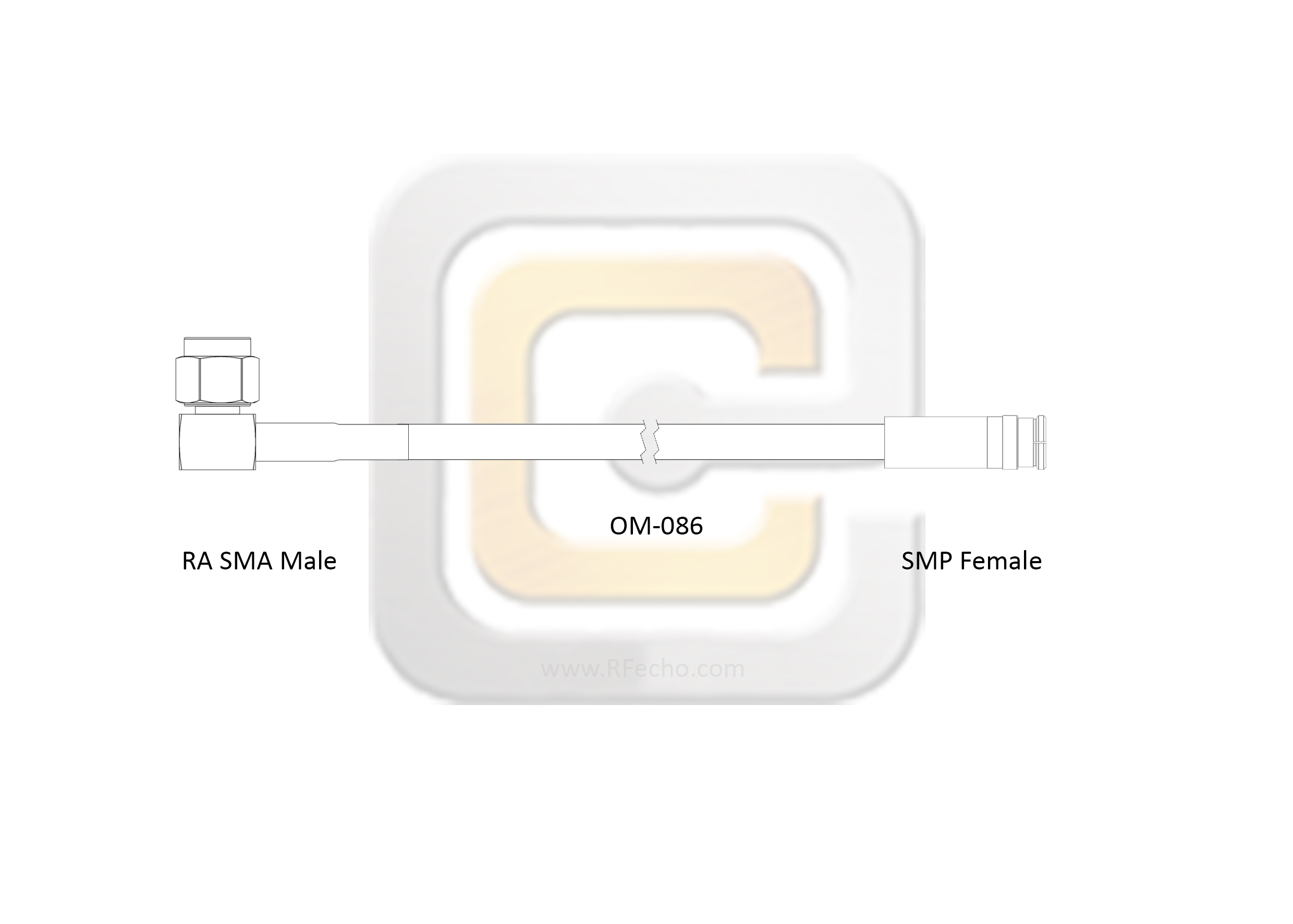 SMP Female to Right Angle SMA Male, 26.5 GHz, OM-086 Coax and RoHS SMP Female to Right Angle SMA Male, 26.5 GHz, OM-086 Coax and RoHS