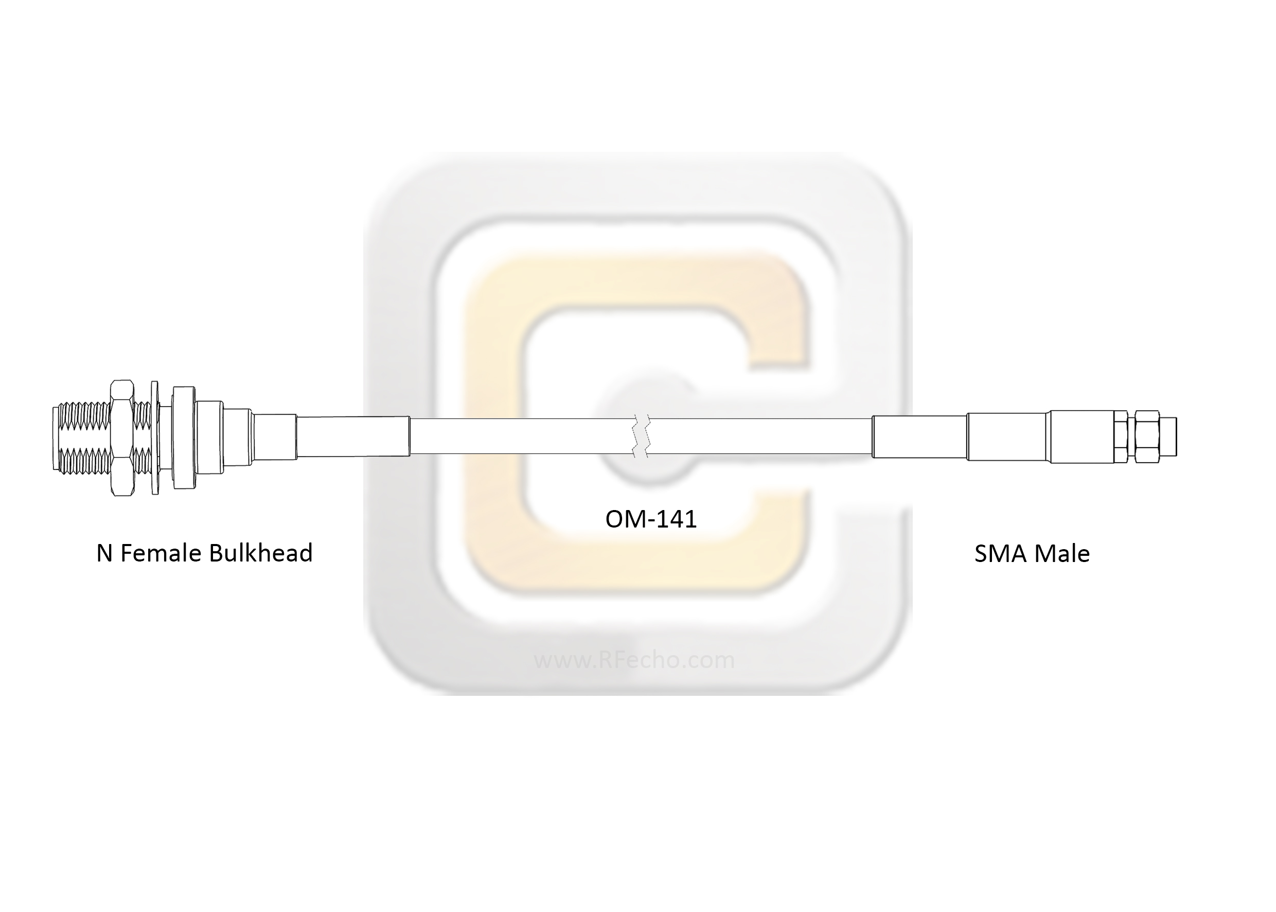 SMA Male to N Female Bulkhead, 18 GHz, Composite OM-141 Coax and RoHS SMA Male to N Female Bulkhead, 18 GHz, Composite OM-141 Coax and RoHS
