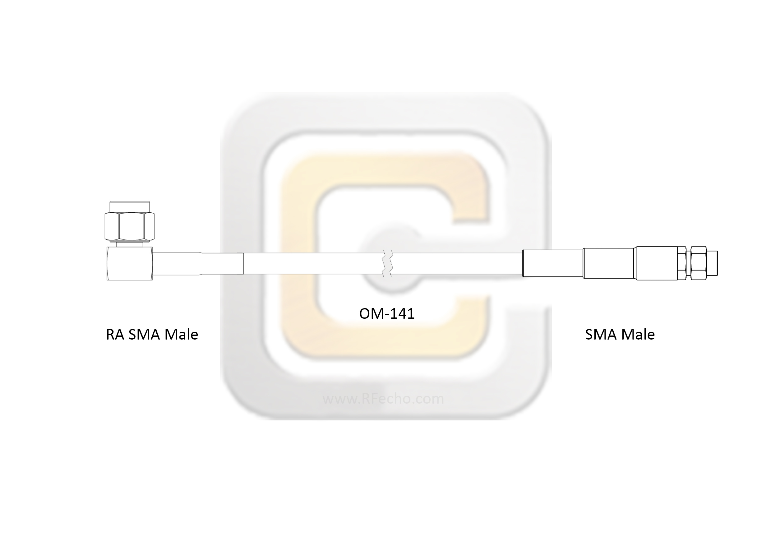 SMA Male to Right Angle SMA Male, 26.5 GHz, OM-141 Coax and RoHS SMA Male to Right Angle SMA Male, 26.5 GHz, OM-141 Coax and RoHS