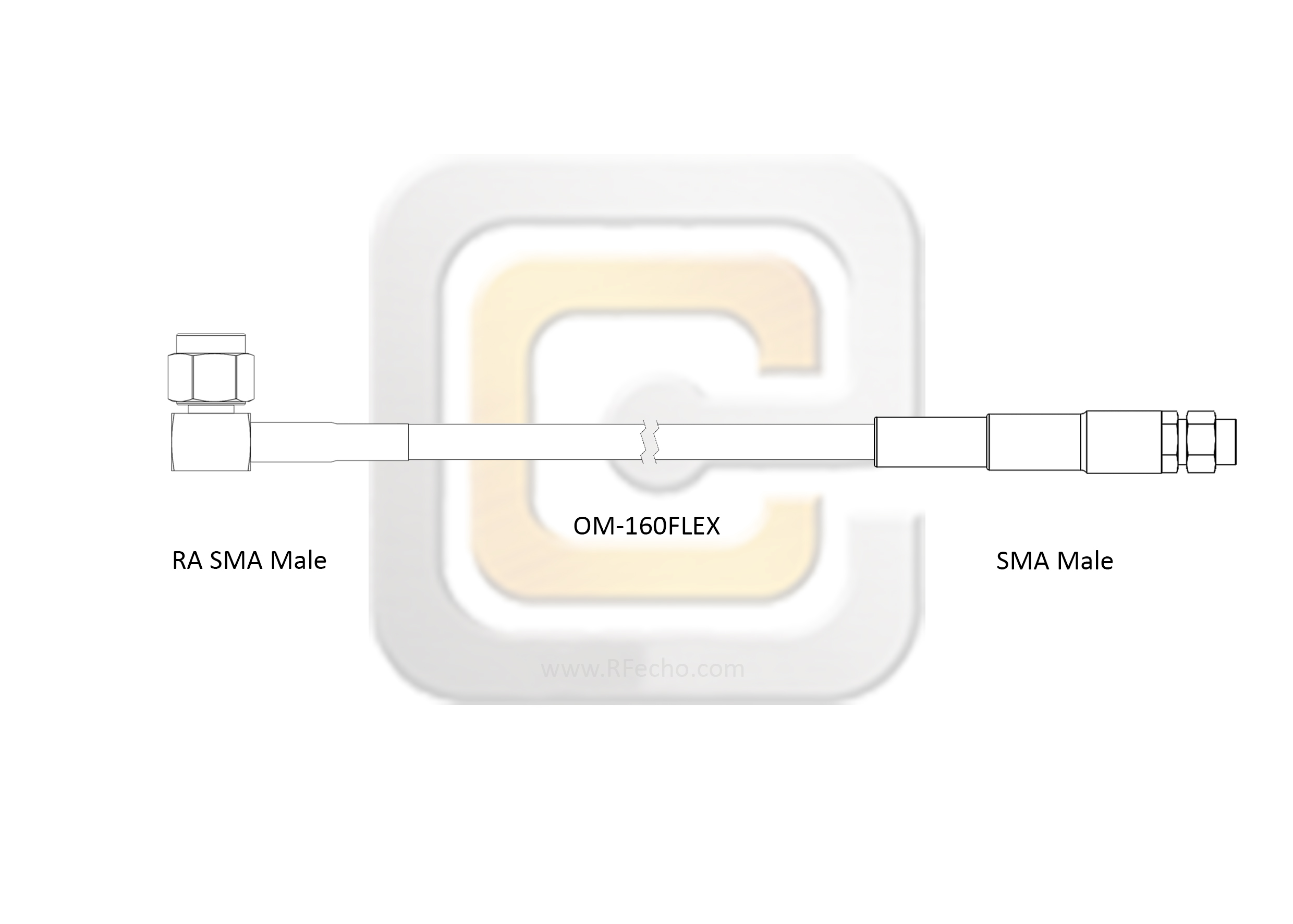 Right Angle SMA Male to SMA Male, 26.5 GHz, Composite OM-160FLEX Coax and RoHS Right Angle SMA Male to SMA Male, 26.5 GHz, Composite OM-160FLEX Coax and RoHS