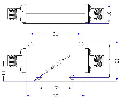 7.0 GHz to 24 GHz Rejection ≥60 dB @ DC -6.3 GHz High Pass Cavity Filter 01