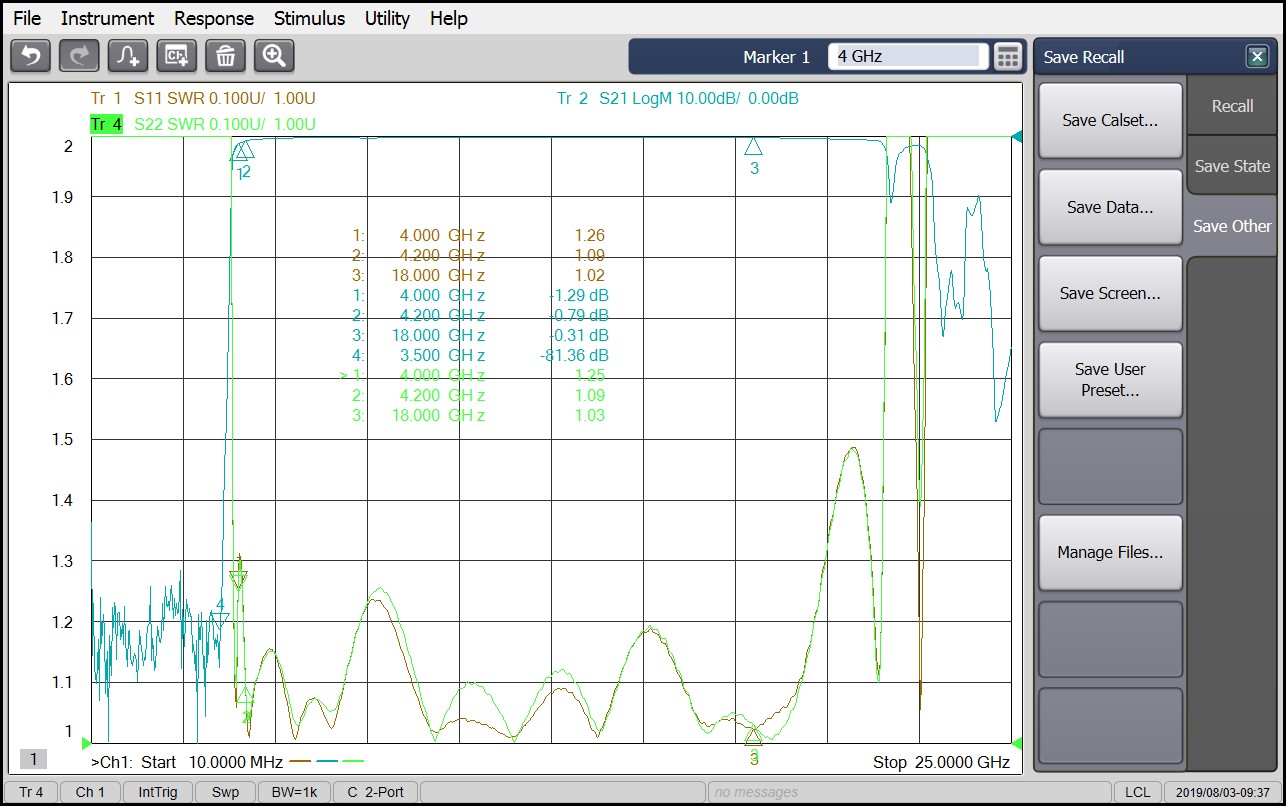 4.0 GHz to 18 GHz Rejection ≥60 dB @ DC - 3.5 GHz High Pass Cavity Filter 02